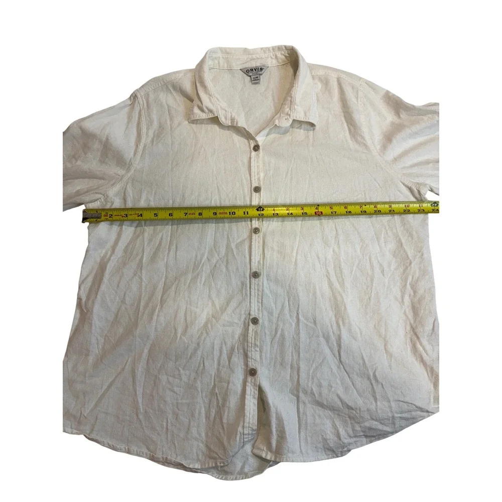 Orvis Classic Womens XL Linen Blend Button Down Shirt Cream Roll Tab Sleeves - Picture 5 of 7